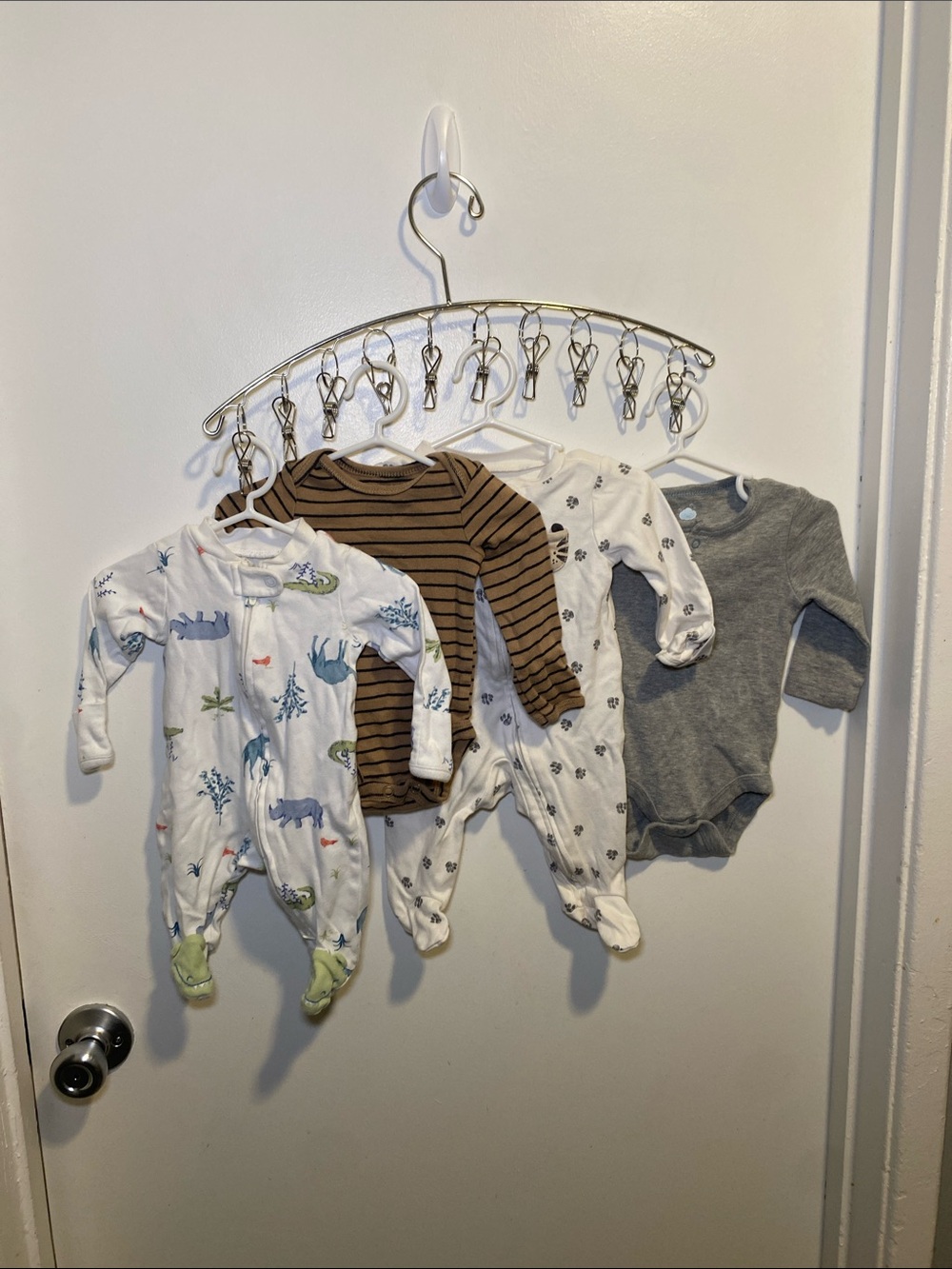 Carter's and Cloud Island Mix of White, Brown & Gray Baby Footed One-Pieces